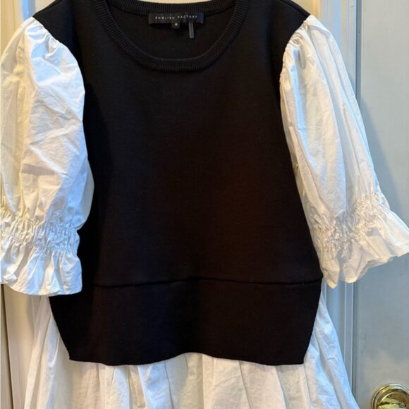 New English Factory Mixed Media Poplin Top - Picture 4 of 9